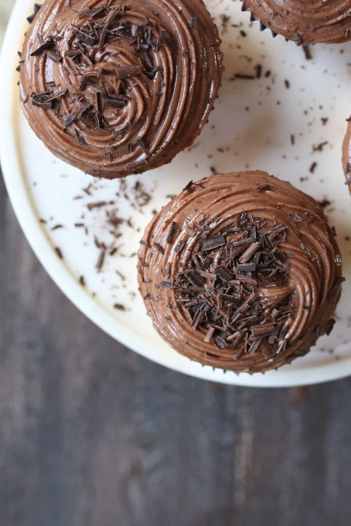 Close up of vegan mocha latte cupcakes.