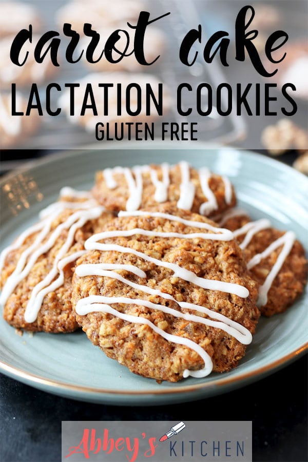 pinterest image of Vegan carrot cake cookies on a plate with text overlay. 