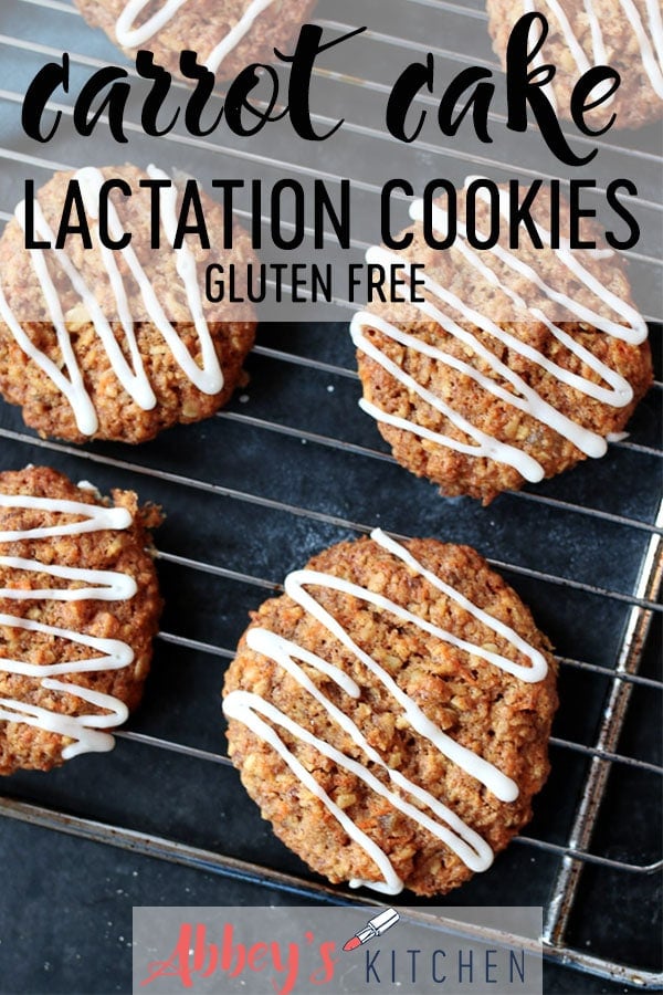 pinterest image of Vegan carrot cake cookies on a cooling rack with text overlay
