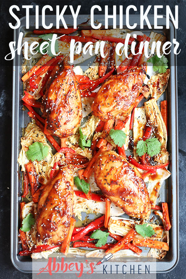 Sticky chicken breast on cabbage and peppers .