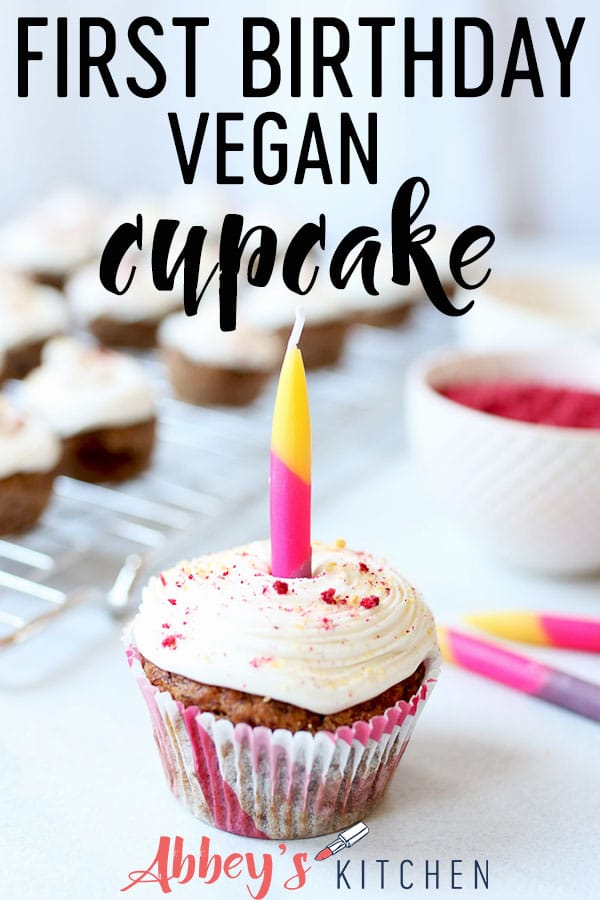 First birthday vegan cupcake with a lit candle.