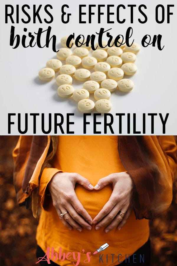 Several small round pills and a women holding her pregnant belly.