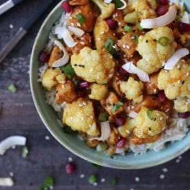 This Instant Pot Orange Chicken and Cauliflower dish with gluten free sweet and spicy sauce is an easy, high protein weeknight meal that the whole family will love.