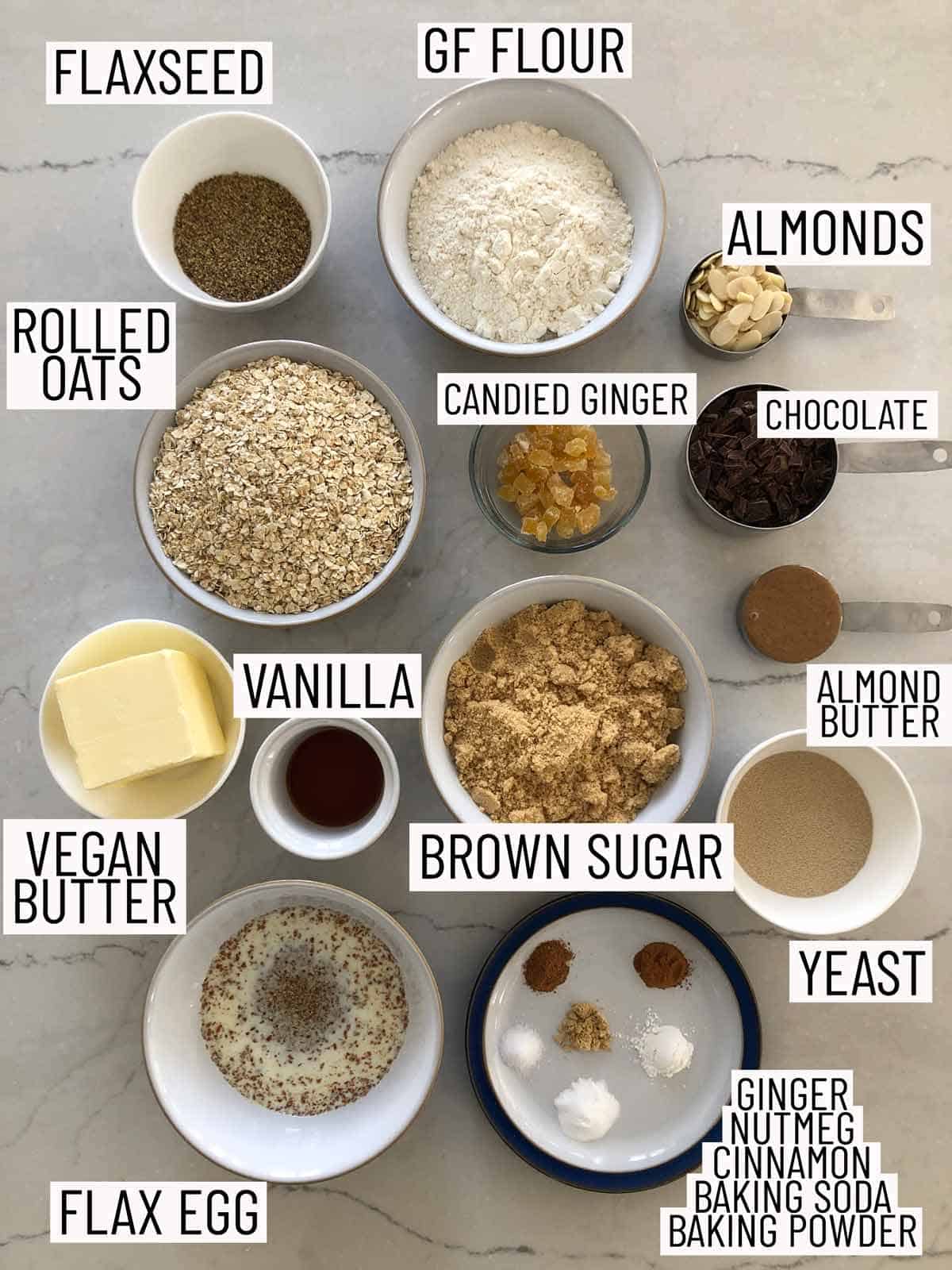 Overhead photo of ingredients for the best lactation cookie recipe.