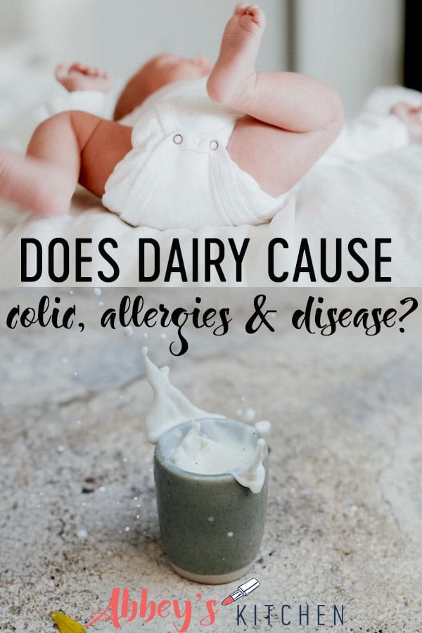 pinterest image of baby lying on their back and small cup of milk with text overlay