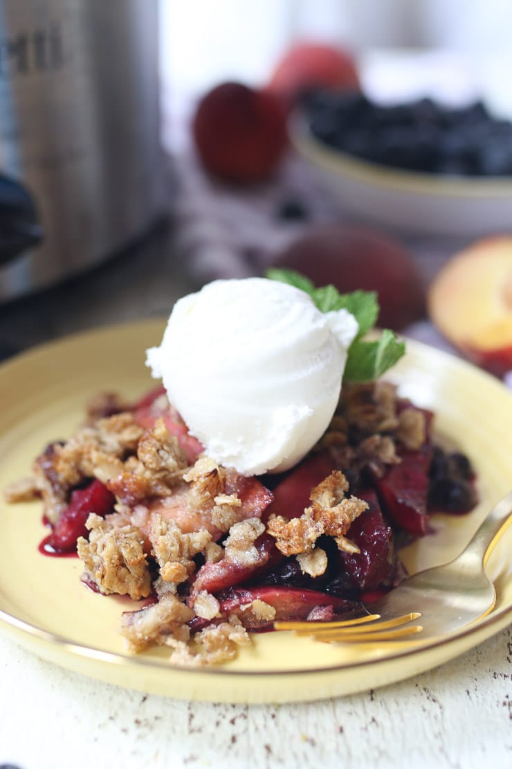 Slow Cooker Blueberry and Peach Crisp Vegan & Gluten Free Summer