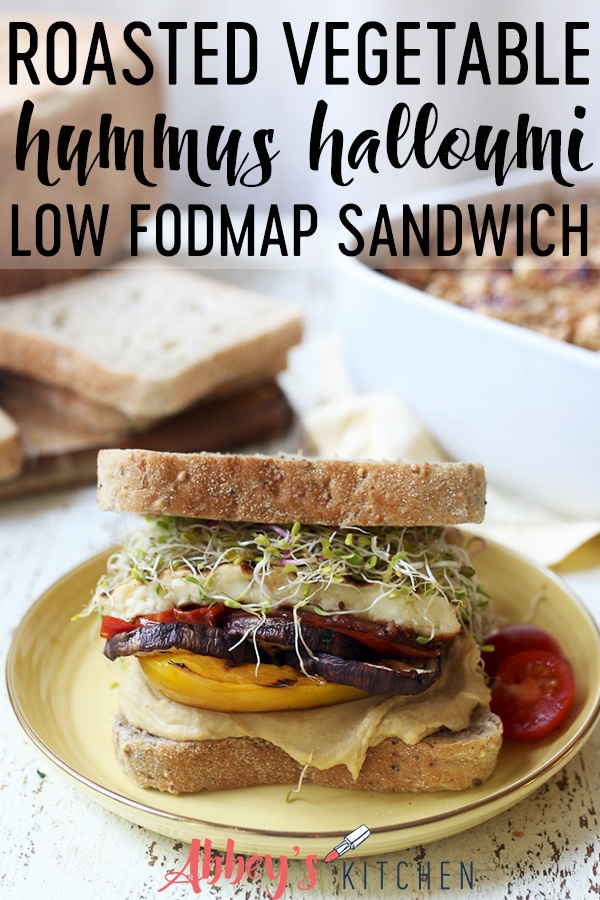 pinterest image of Veggie sandwich served on a yellow plate with text overlay