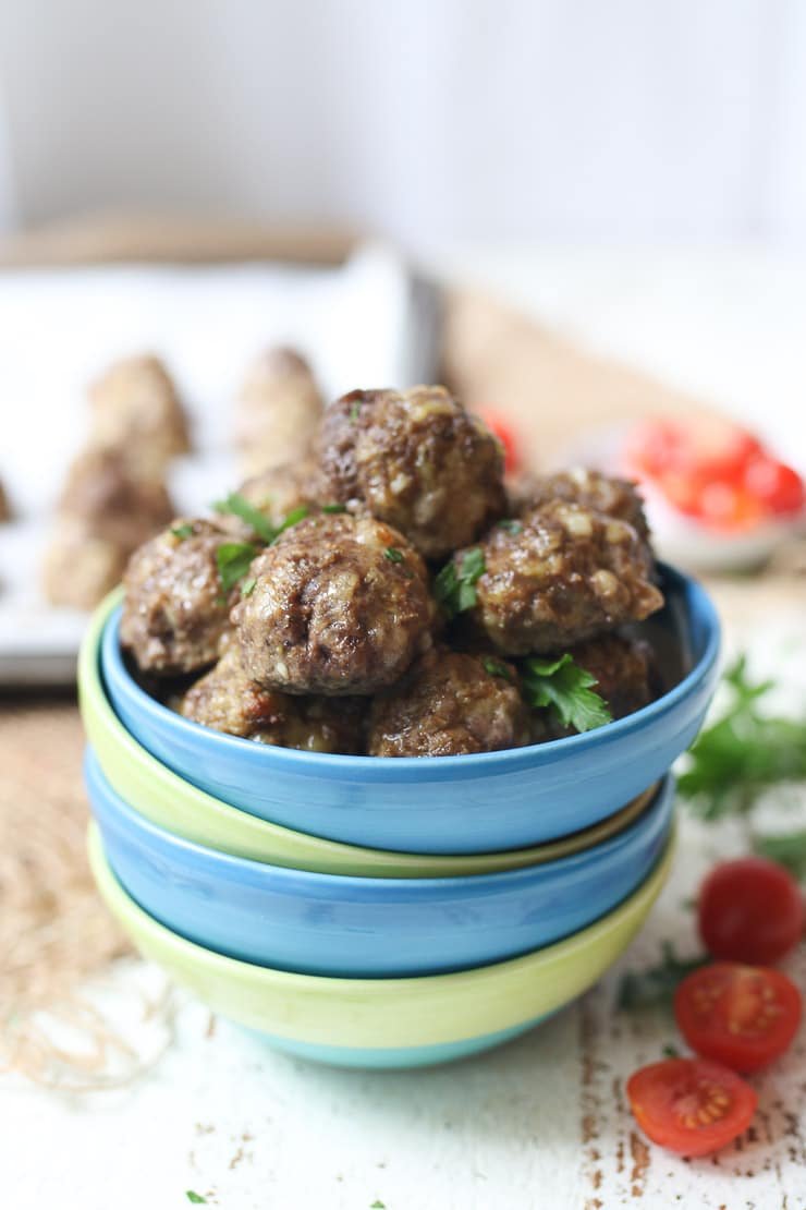 Cheesy baby meatballs in a bowl.