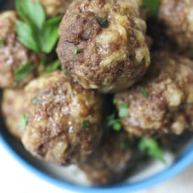 Cheesy meatballs in a bowl