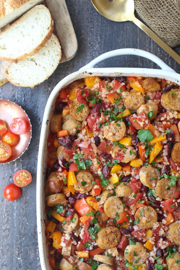 Low Carb Cajun Sausage and Cauliflower Rice Casserole Abbey's Kitchen