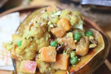 Curry stuffed in acorn squash.