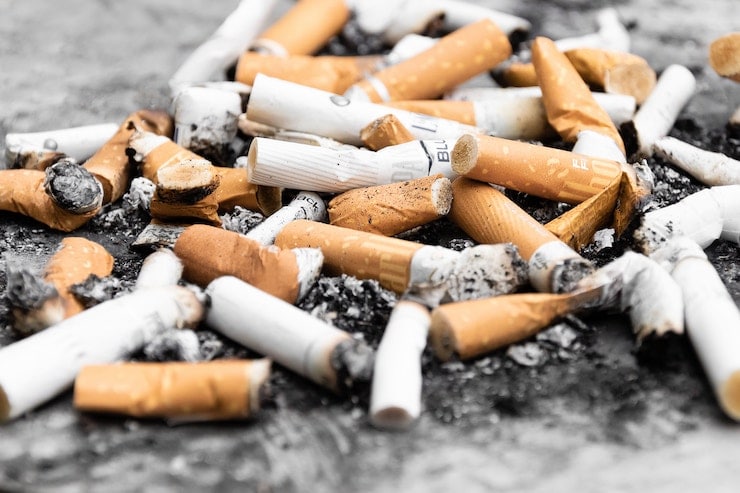 Pile of cigarette butts.