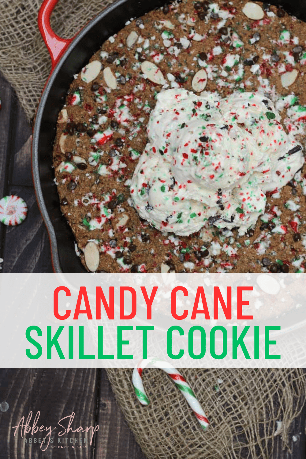 Candy Cane Chocolate Chip Skillet Cookie Recipe Vegan Christmas