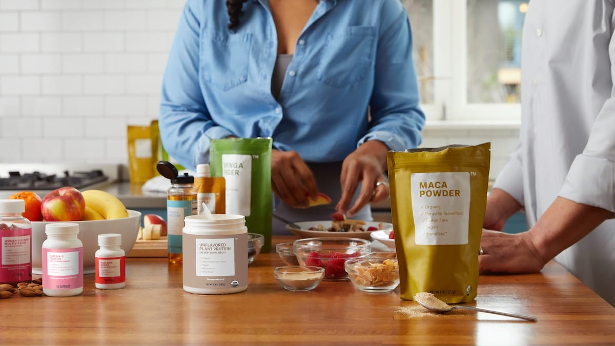 Diet supplements on a table.