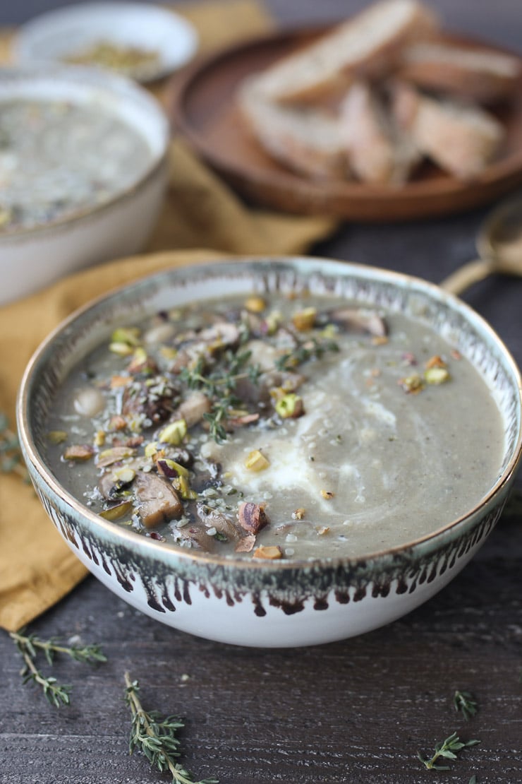 Bowl of creamy mushroom soup. 