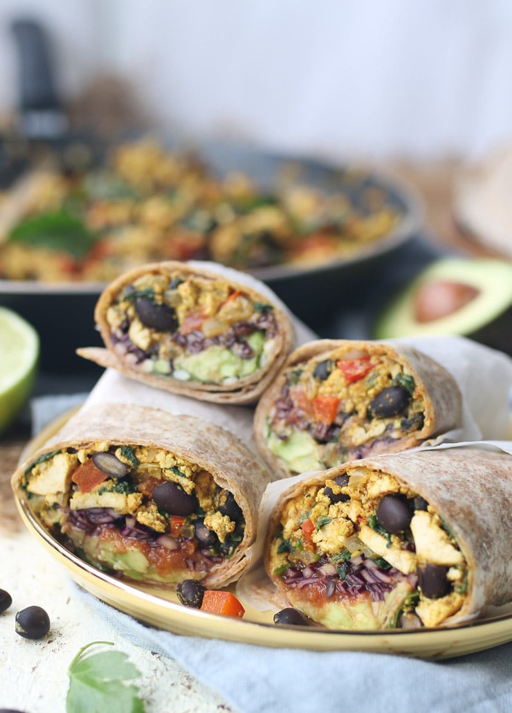 Breakfast burritos on a plate. 