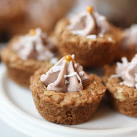 Mini cookie cups on a white plate.