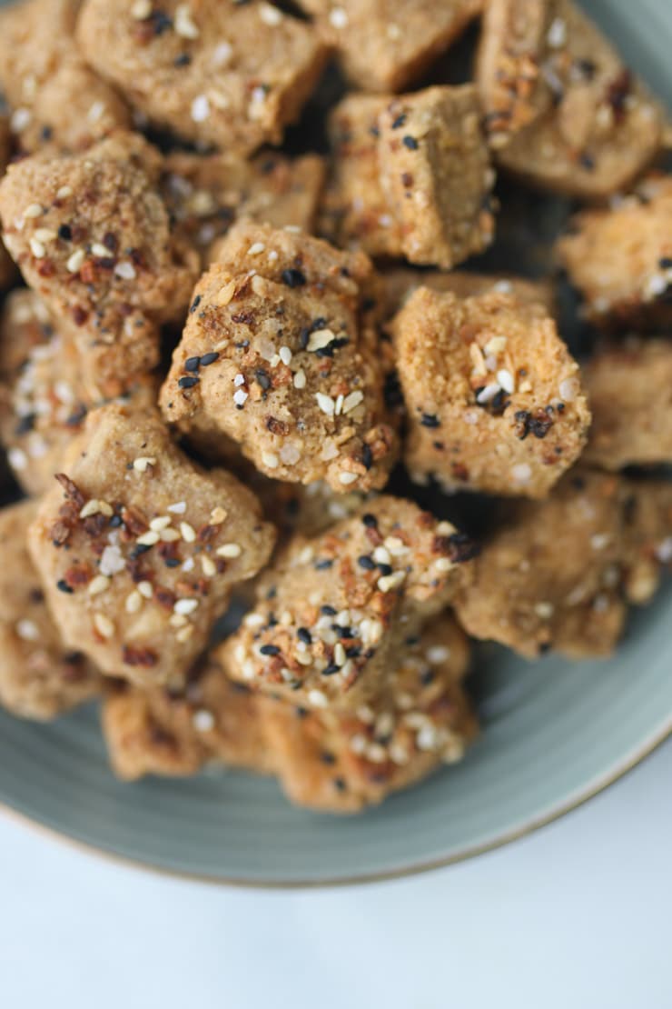 Plate filled with tofu nuggets. 