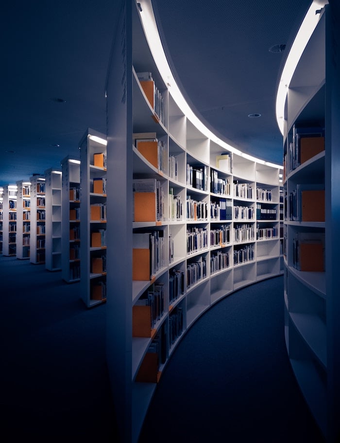 Shot of a library with research on intuitive eating.