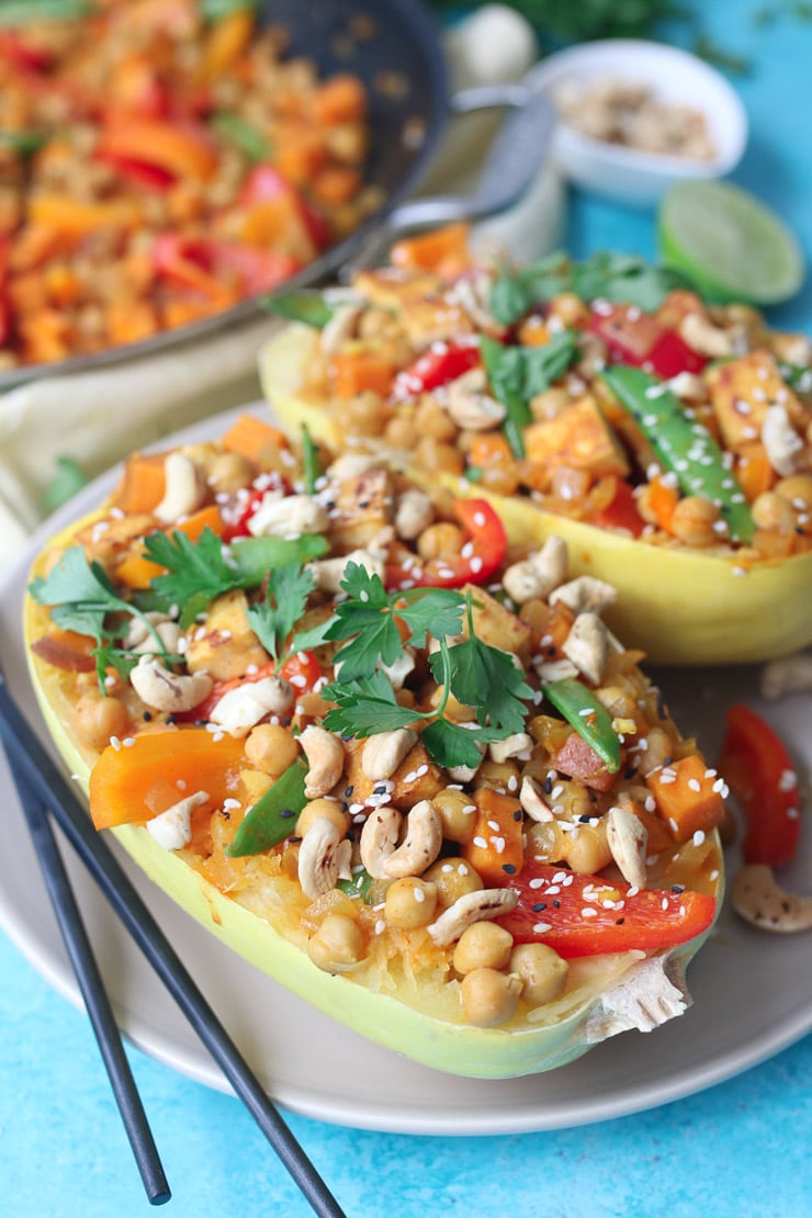 vegan curry topped with sesame seed and parsley 