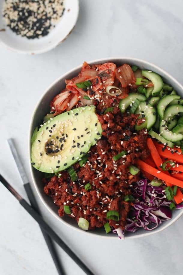 Korean Vegan Buddha Bowl Low Carb, Gluten Free Vegetarian Recipe