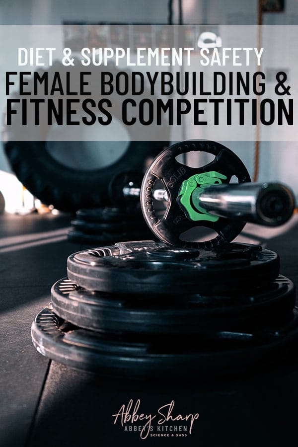 pinterest image of stacked weights for female bodybuilding with text overlay