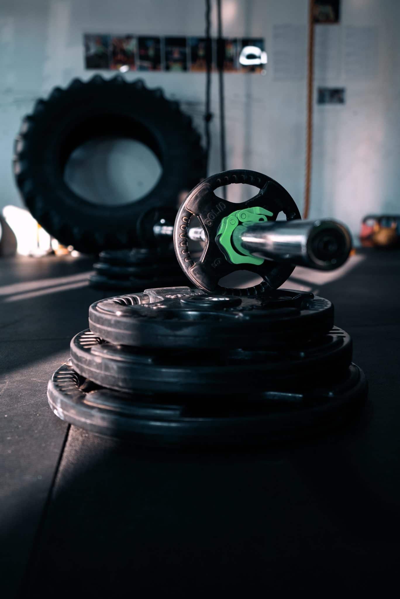 Stacked weights for female bodybuilding.
