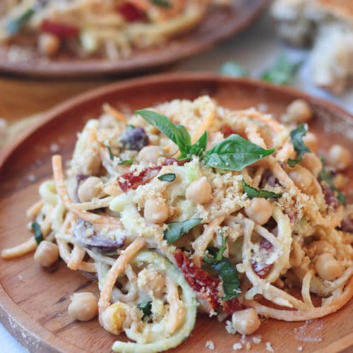 Vegan Hummus Pasta With Zucchini Noodles High Protein Gluten Free