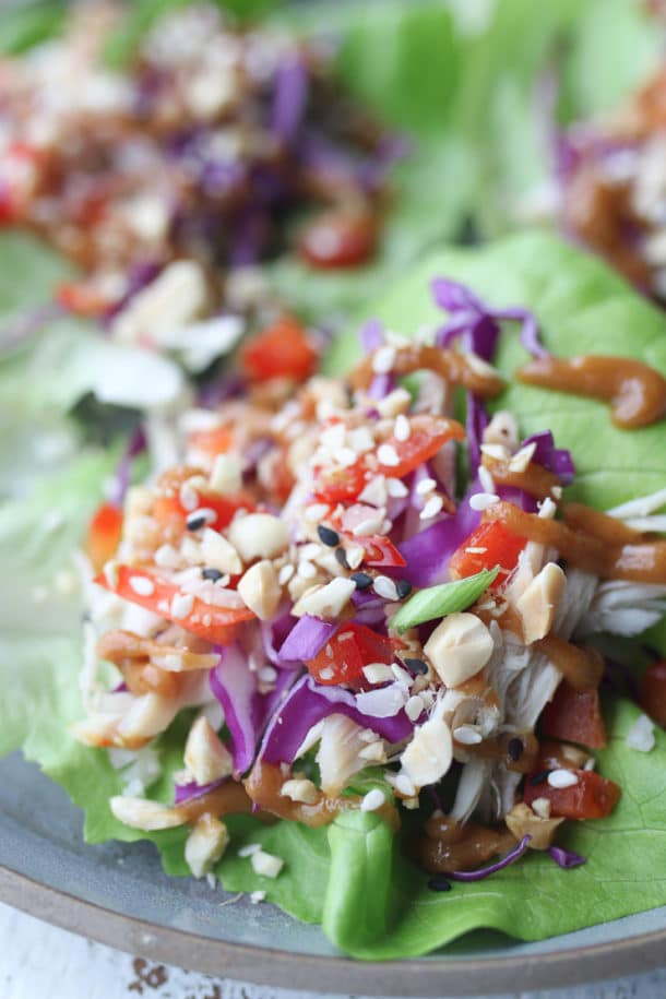 Chicken Lettuce Wraps with Peanut Sauce NO COOK Recipe