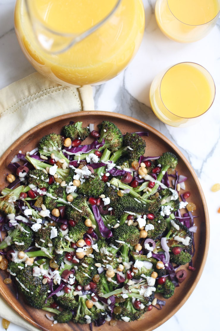 Vegan Roasted Broccoli Salad and Tahini Dressing with Florida OJ