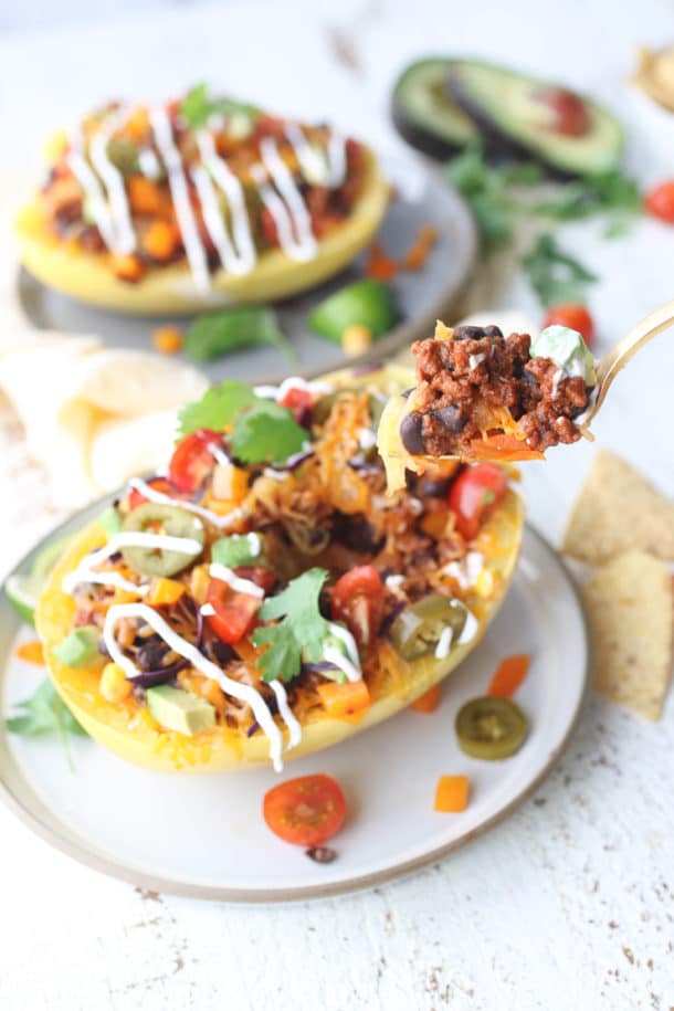 Vegan Burrito Bowl with Spaghetti Squash (Gluten Free) Abbey's Kitchen