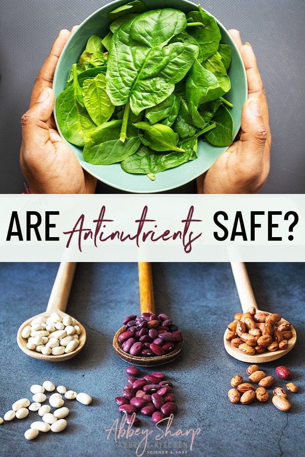 pinterest image of of beans and spinach with a text overlay that says "are antinutrients safe?" 