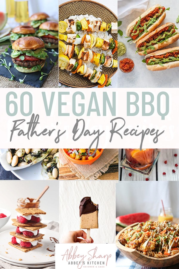 Pinterest image of multiple vegan barbecue themed food photos with text overlay 