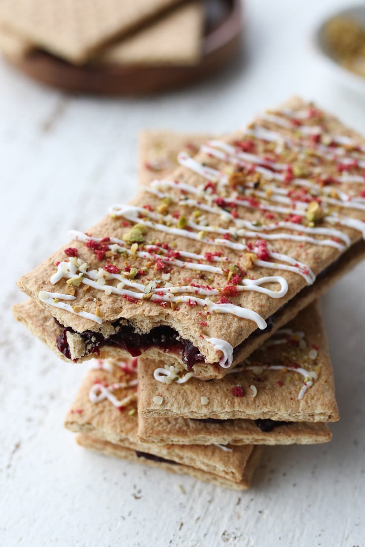 close up of three pop tarts stacked on top of one another 