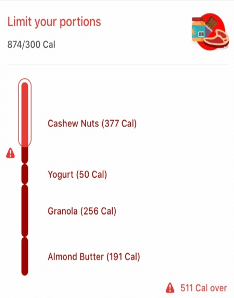 a screen shot of the noom weight loss app showing how to limit portions 