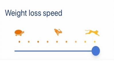 Weight loss speed feature on the noom app showing a turtle, rabbit, and cheetah.