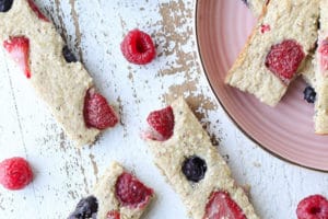 birds eye view of sheet pan pancake fingers for baby led weaning