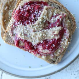 birds eye view of peanut butter and jelly sandwich