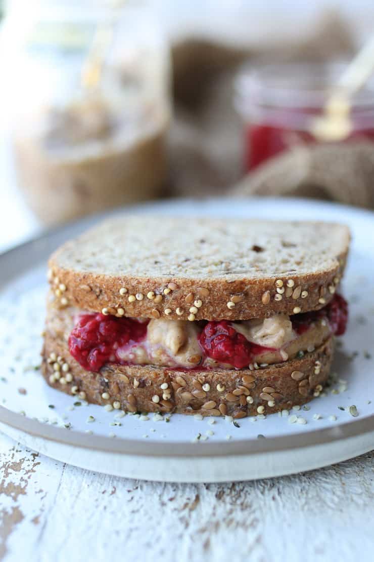 close up of PB & J sandwich.