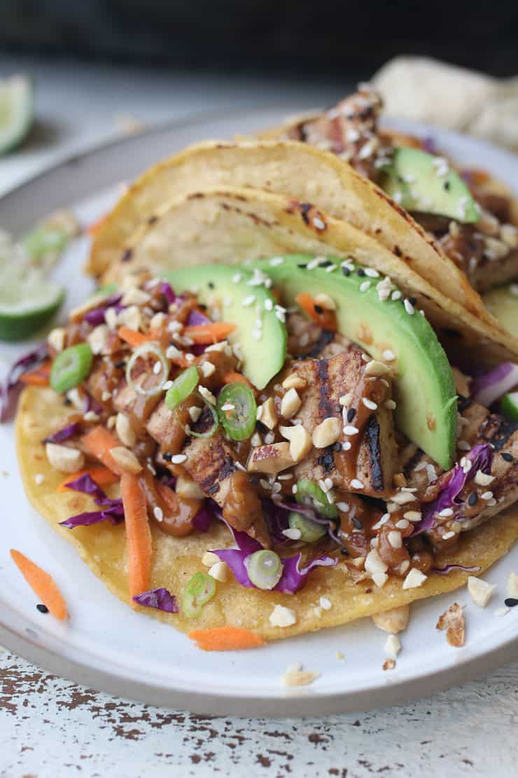 Close up of peanut tofu taco recipe.