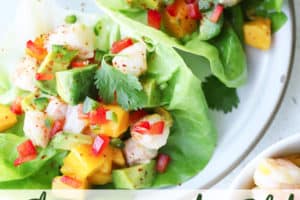 pinterest image of shrimp avocado salad