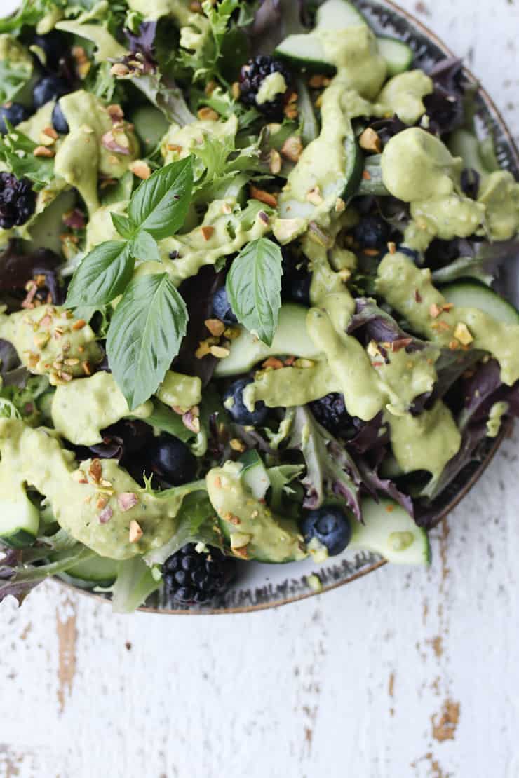 Birds eye view of green salad.