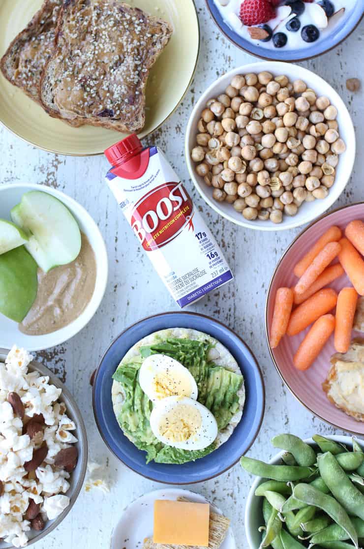 birds eye view of healthy snacks to manage blood sugar levels 