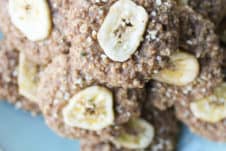 birds eye view of banana oatmeal cookies on a blue plate