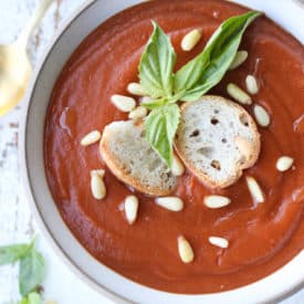 birds eye view of creamy tomato soup