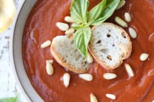 birds eye view of creamy tomato soup