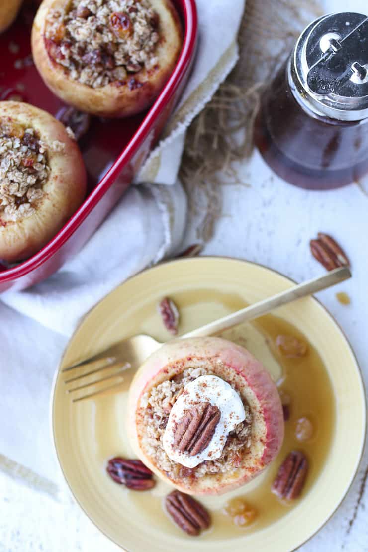 Birds eye view of baked apples.