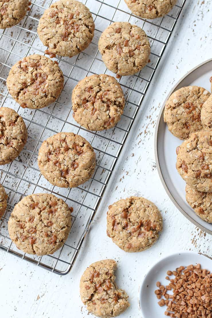 birds eye view of salted toffee cookies 