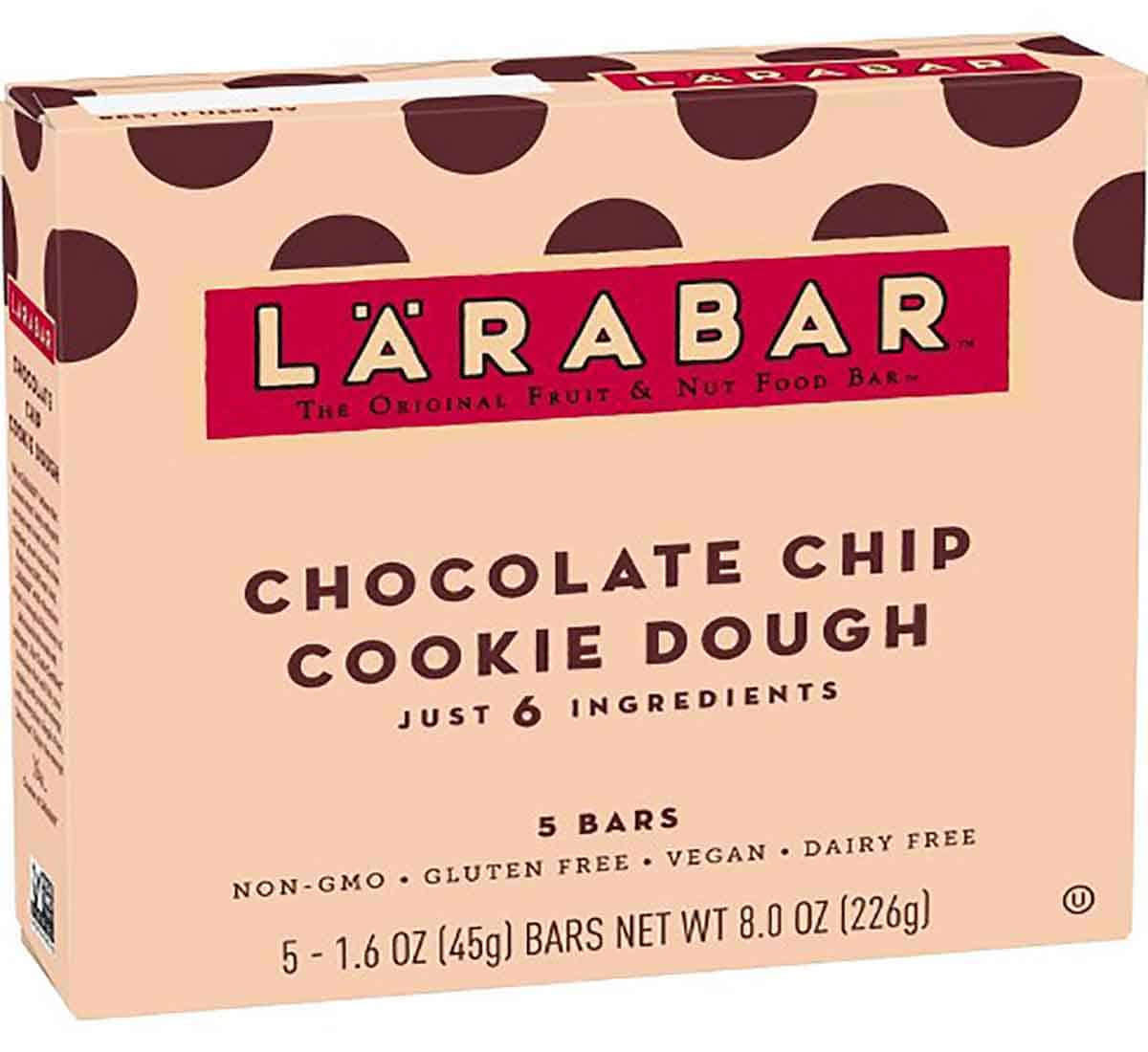 A box of lara bars as an example of a healthy packaged snack. 