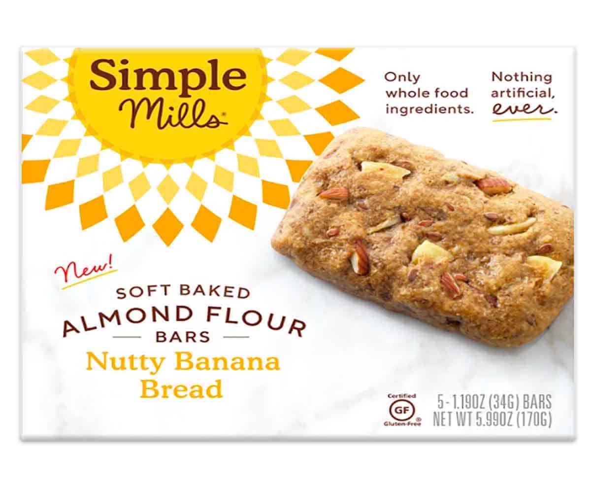 A box of nutty banana bread bars from the brand "Simple Mills". 